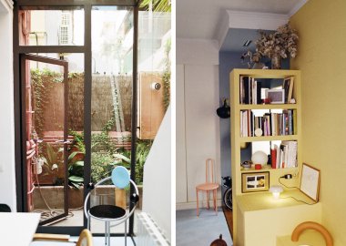 Un joven rodeado de muebles de diseño en 45m2